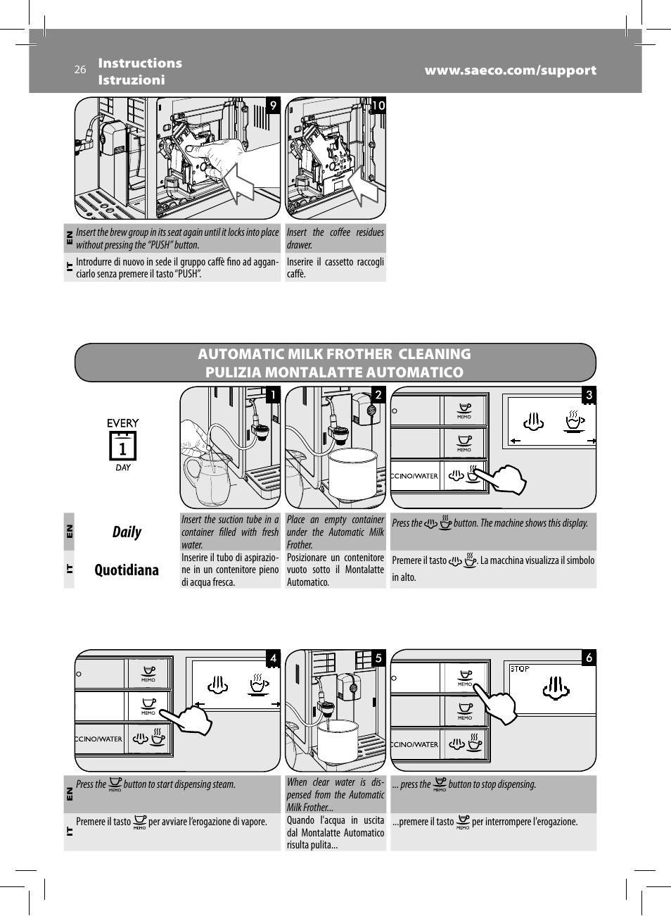 Daily, Quotidiana | Philips Saeco Moltio Kaffeevollautomat User Manual | Page 26 / 92