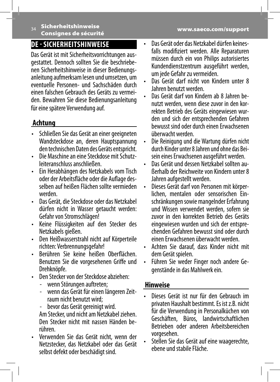 Philips Saeco Moltio Kaffeevollautomat User Manual | Page 34 / 92