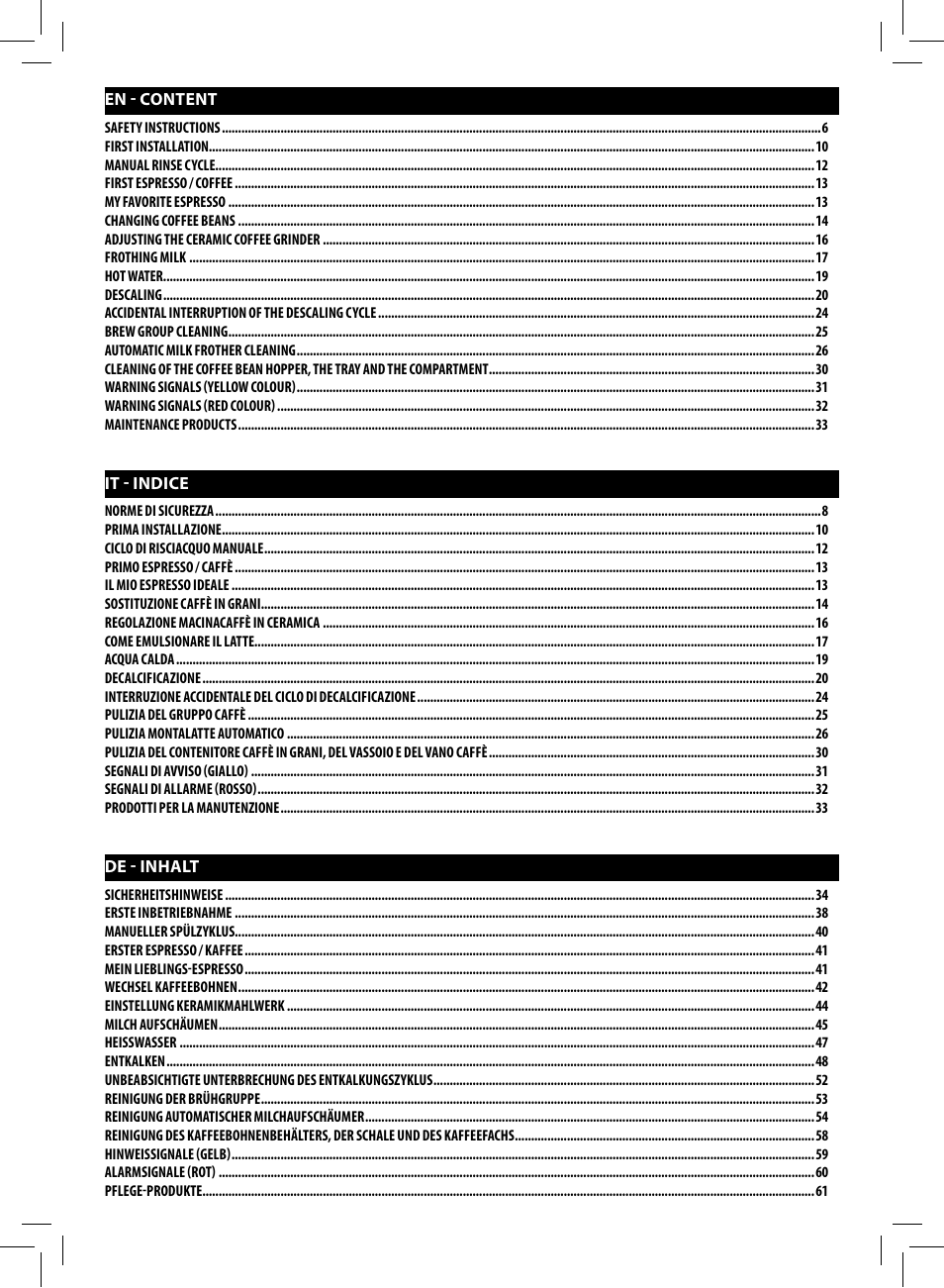 Philips Saeco Moltio Kaffeevollautomat User Manual | Page 4 / 92