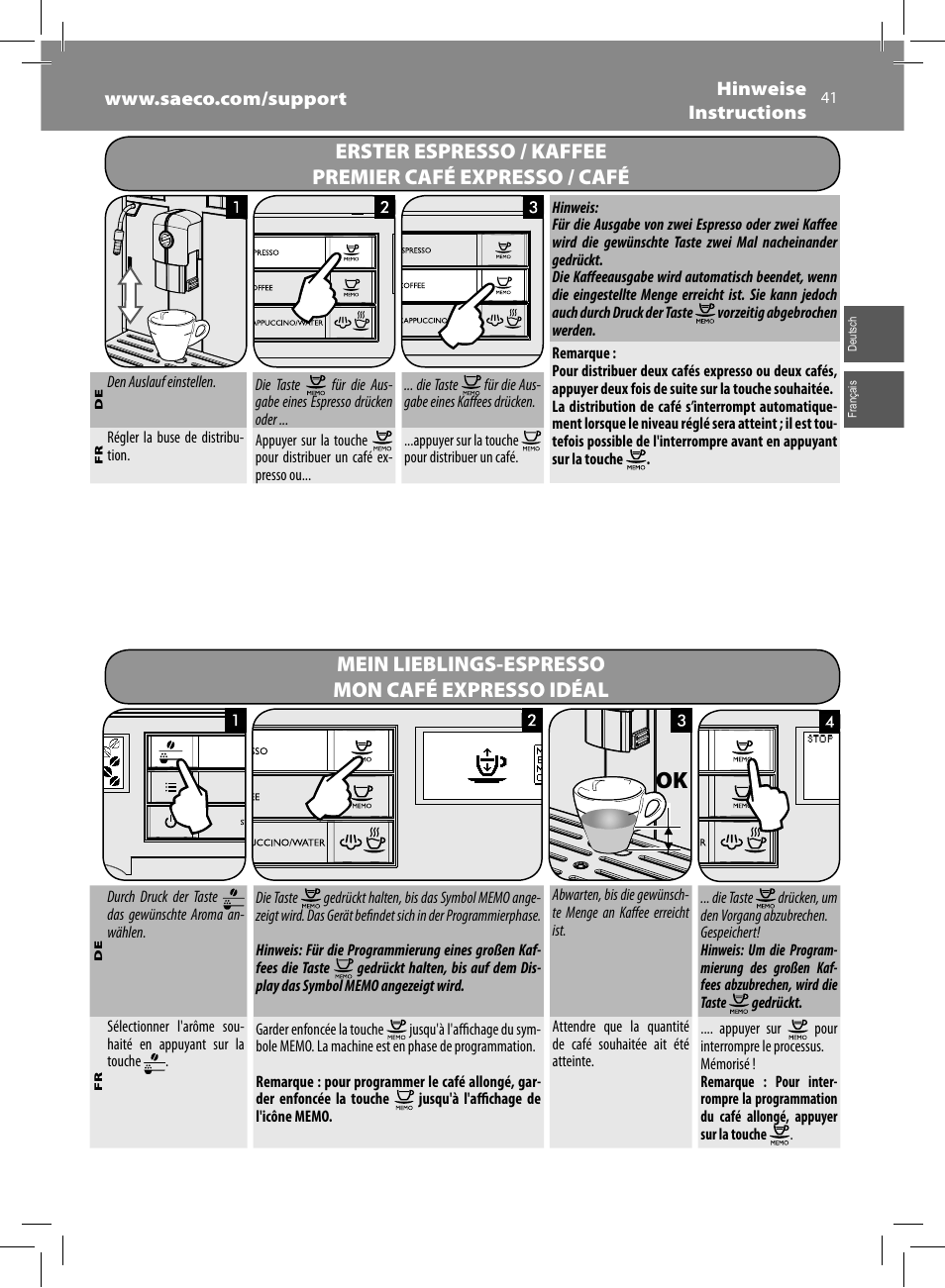 Mein lieblings-espresso mon café expresso idéal | Philips Saeco Moltio Kaffeevollautomat User Manual | Page 41 / 92