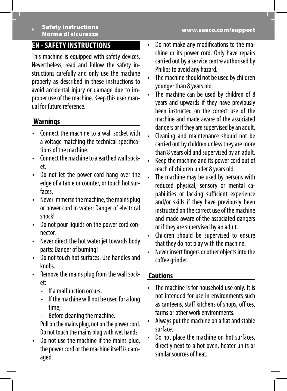 Philips Saeco Moltio Kaffeevollautomat User Manual | Page 6 / 92