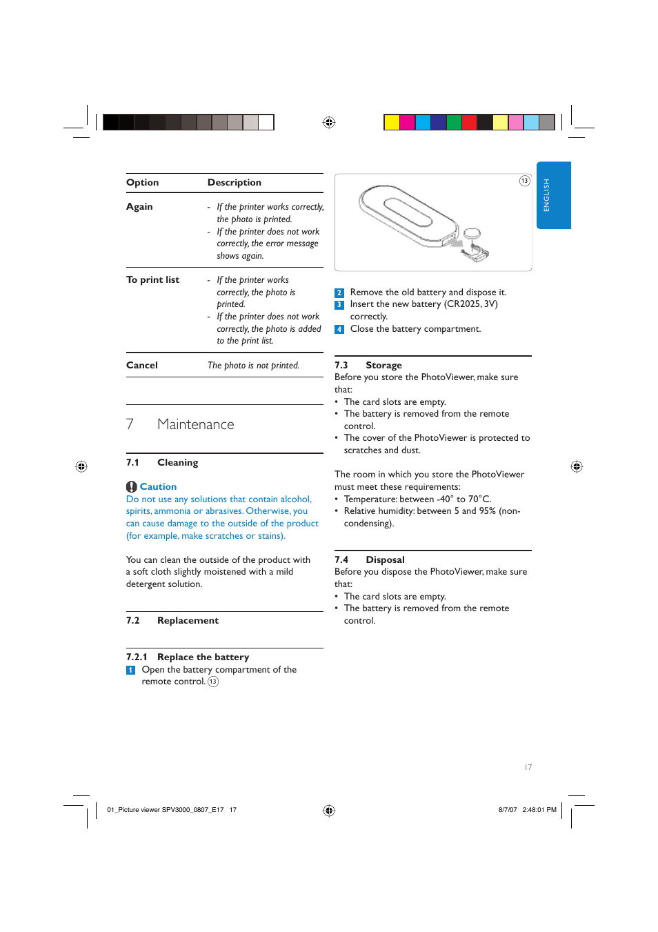 7 maintenance | Philips PhotoViewer User Manual | Page 15 / 74