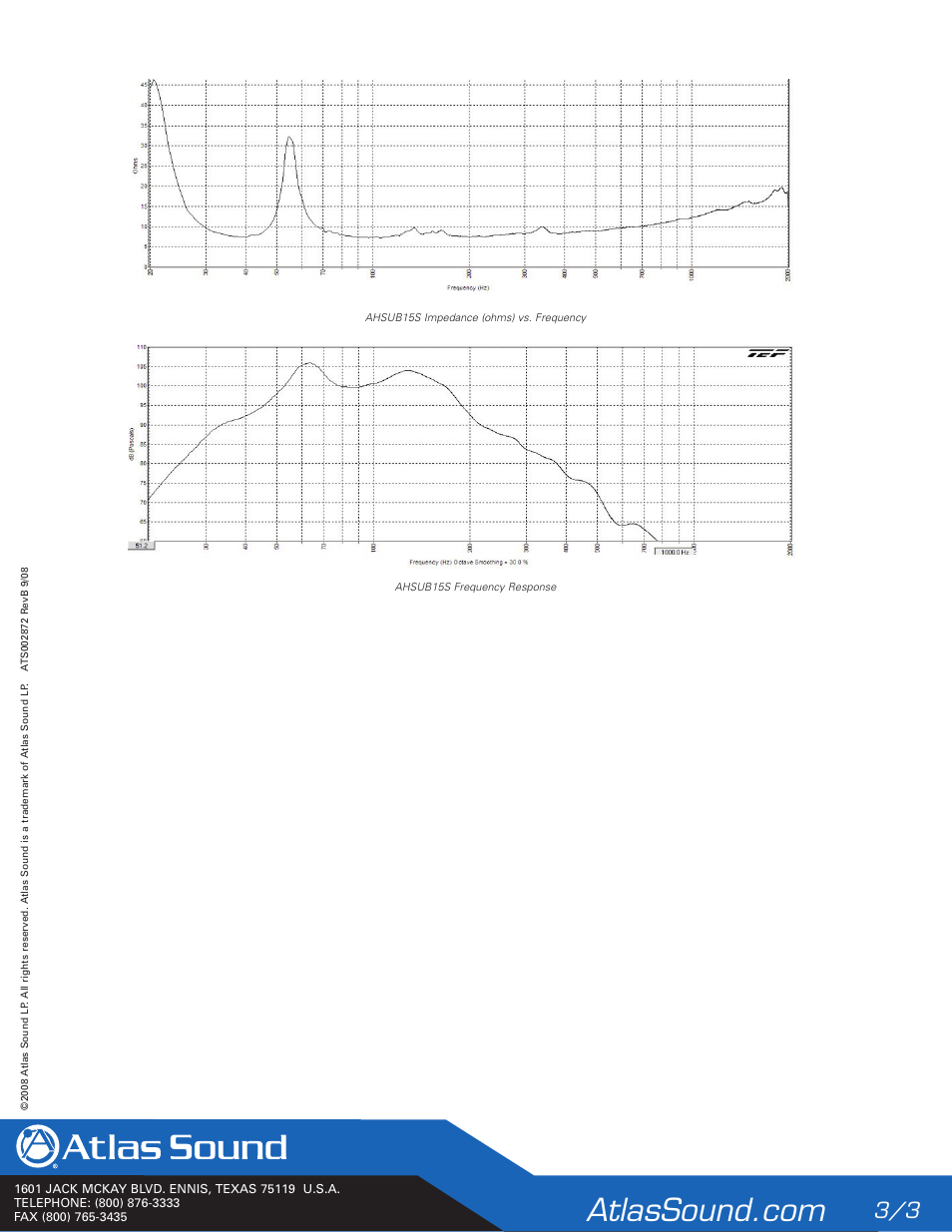 Atlas Sound AHSUB15S User Manual | Page 3 / 3