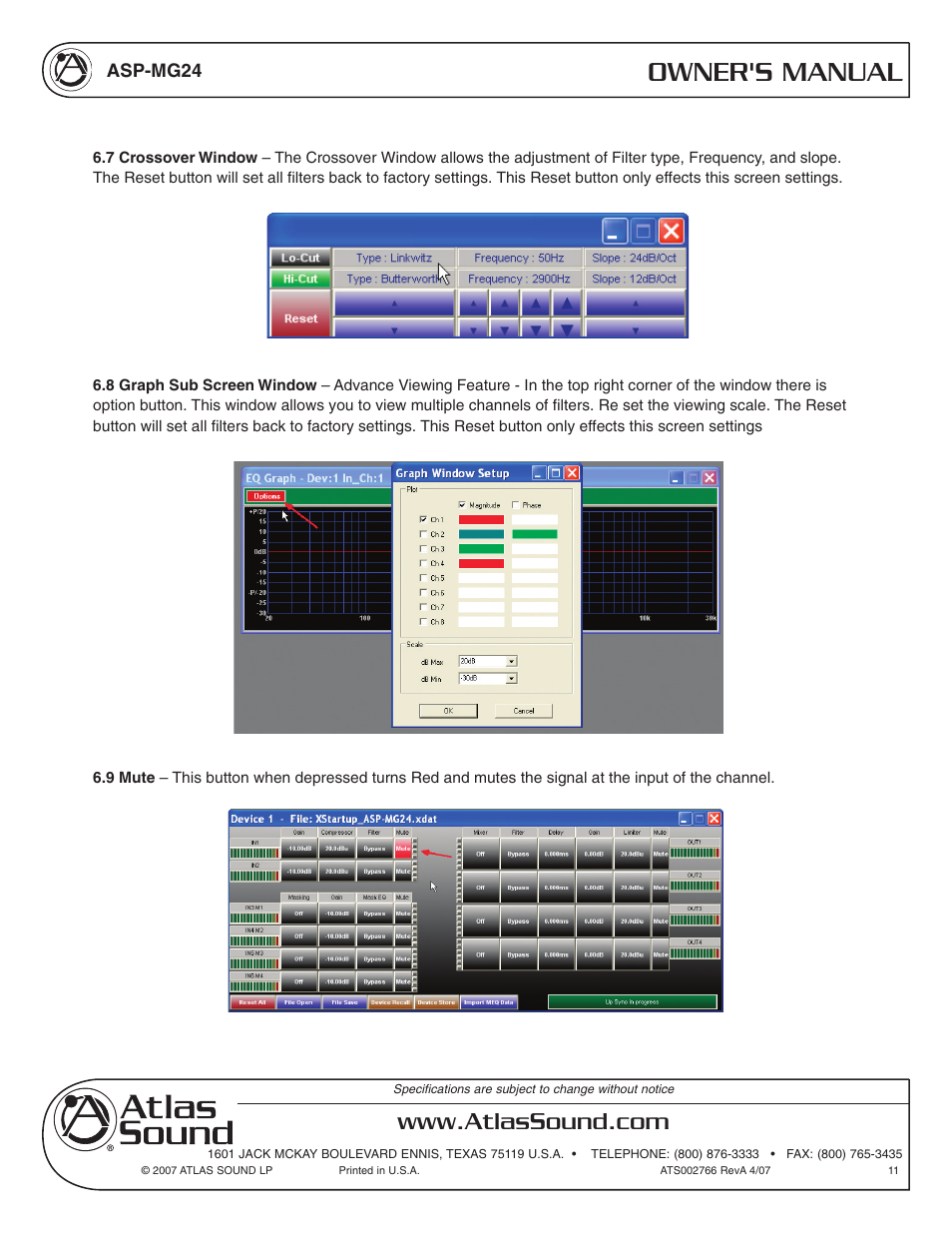Owner's manual | Atlas Sound Sound Masking Generator/ Equalizer ASP-MG24 User Manual | Page 11 / 28