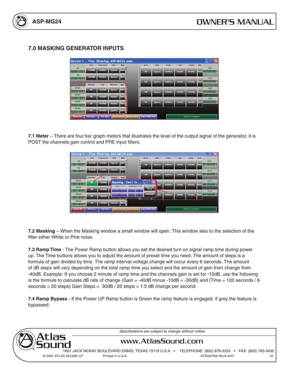 Owner's manual | Atlas Sound Sound Masking Generator/ Equalizer ASP-MG24 User Manual | Page 12 / 28