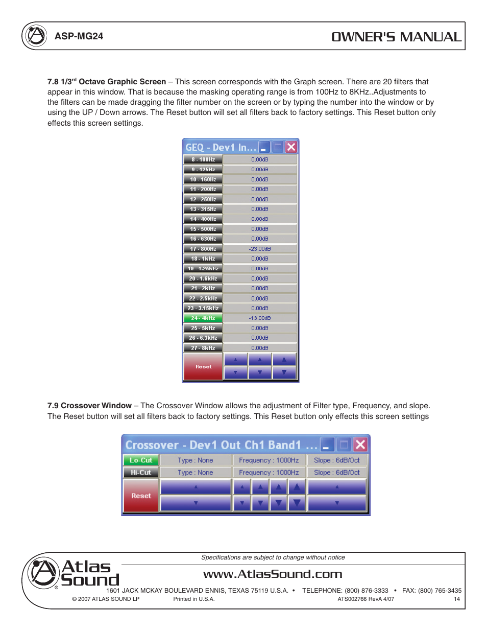 Owner's manual | Atlas Sound Sound Masking Generator/ Equalizer ASP-MG24 User Manual | Page 14 / 28