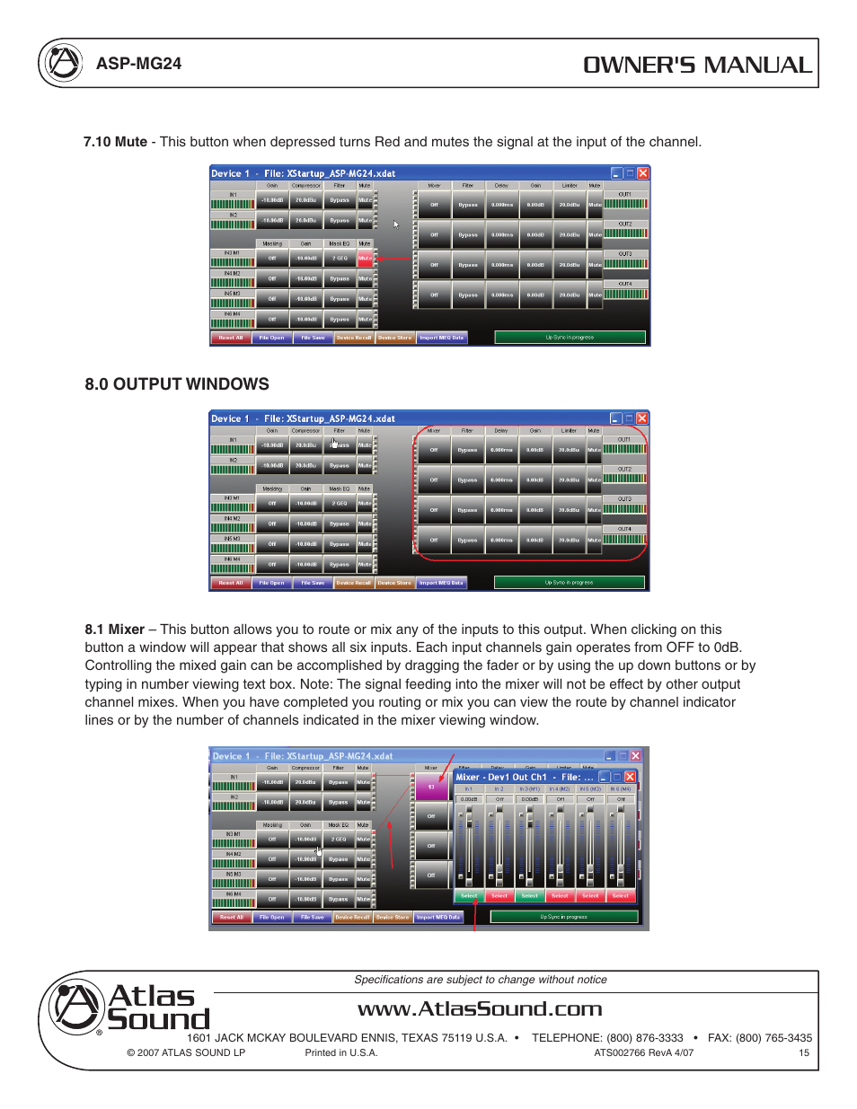 Owner's manual | Atlas Sound Sound Masking Generator/ Equalizer ASP-MG24 User Manual | Page 15 / 28