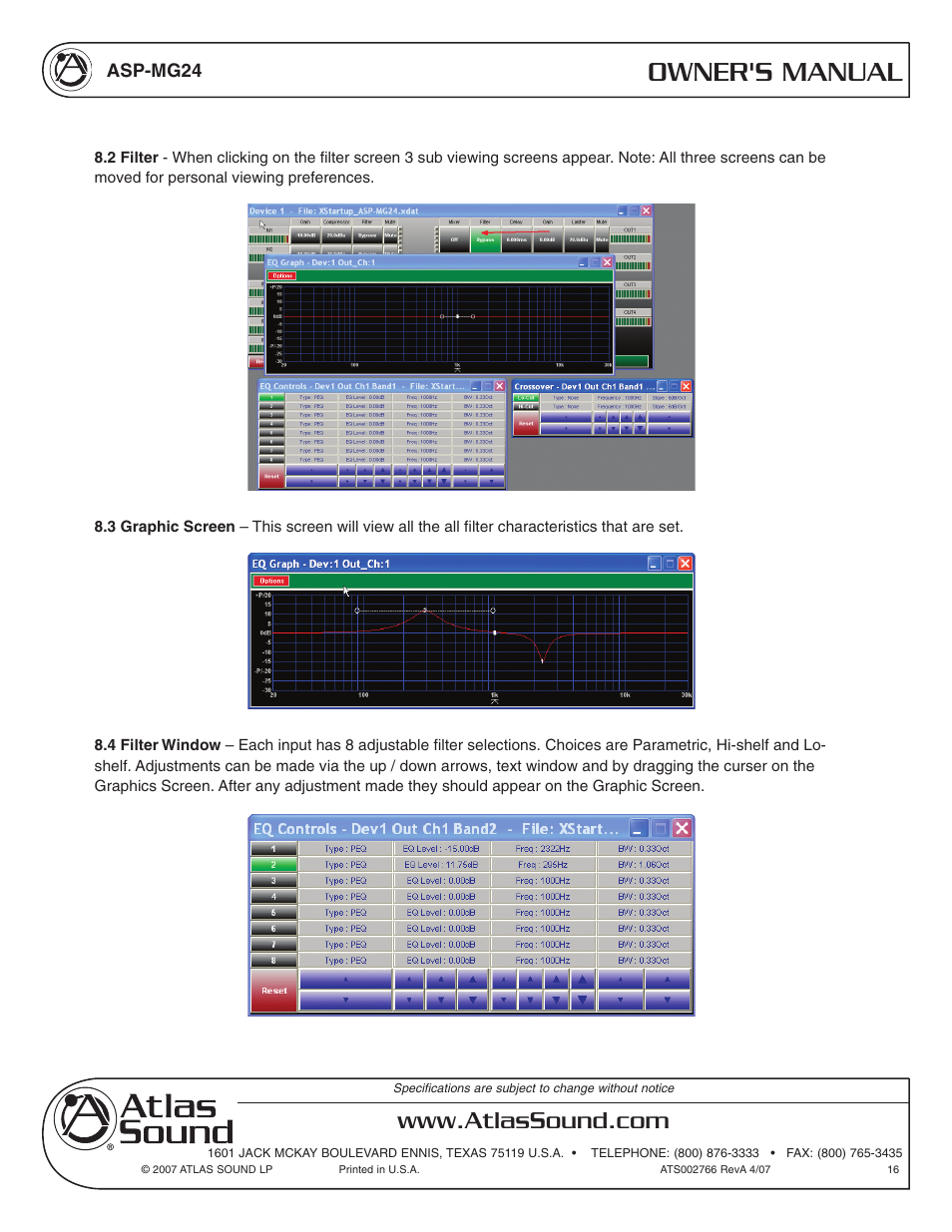 Owner's manual | Atlas Sound Sound Masking Generator/ Equalizer ASP-MG24 User Manual | Page 16 / 28