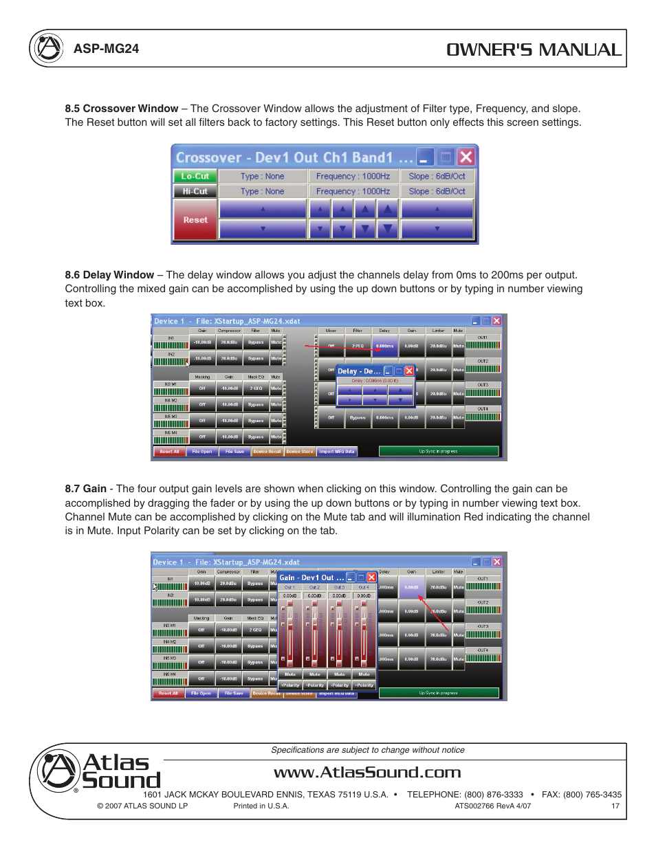 Owner's manual | Atlas Sound Sound Masking Generator/ Equalizer ASP-MG24 User Manual | Page 17 / 28