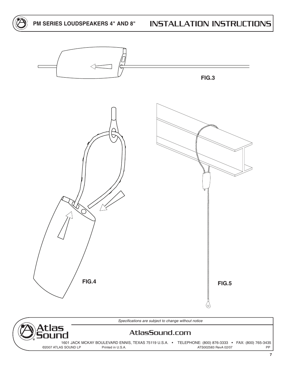Installation instructions | Atlas Sound PM Series User Manual | Page 7 / 12