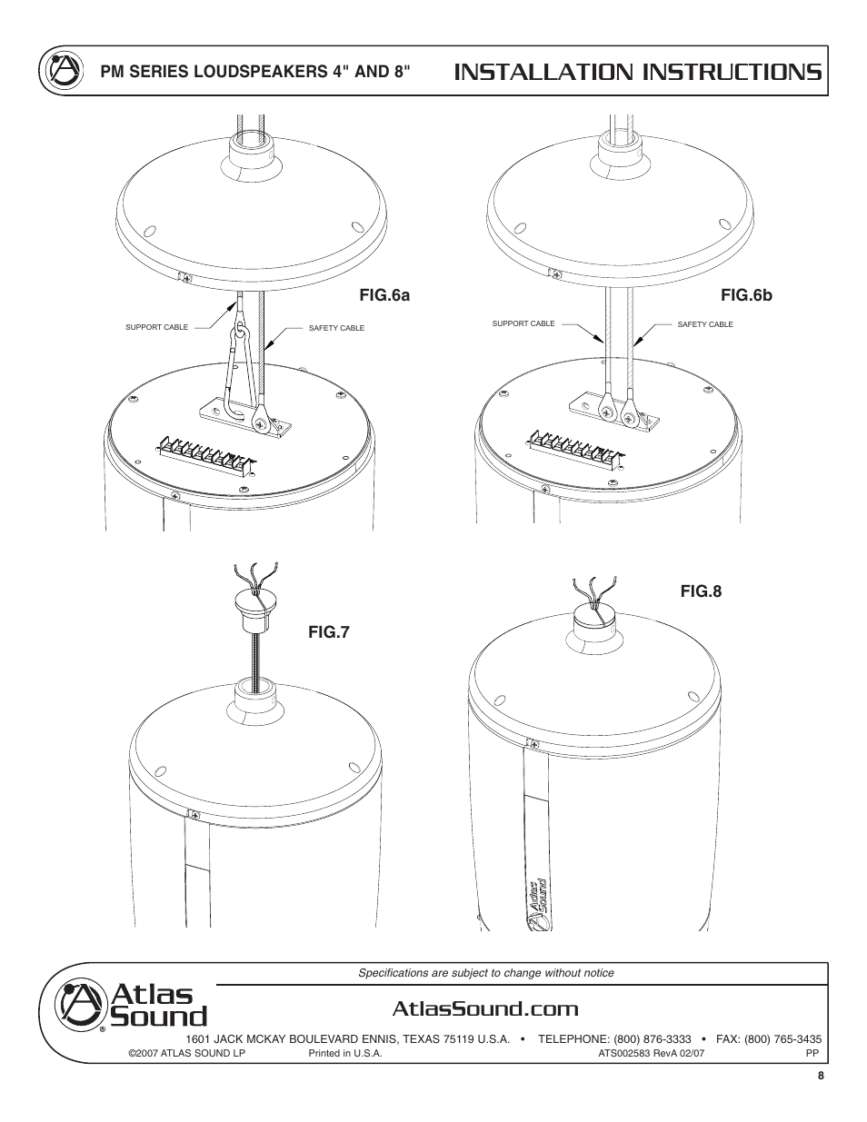 Installation instructions, Pm series loudspeakers 4" and 8, Fig.6a fig.8 fig.7 fig.6b | Atlas Sound PM Series User Manual | Page 8 / 12