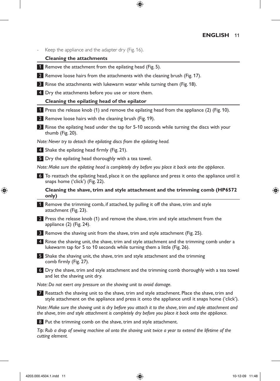 Philips SatinPerfect Epilierer User Manual | Page 11 / 88