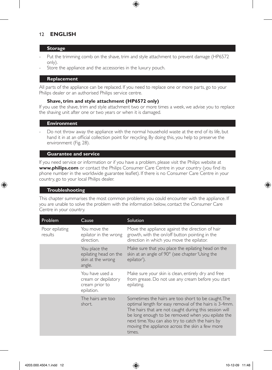 Philips SatinPerfect Epilierer User Manual | Page 12 / 88