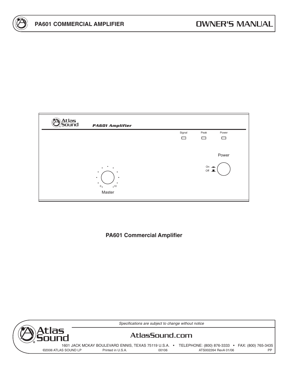 Atlas Sound PA601 User Manual | 16 pages