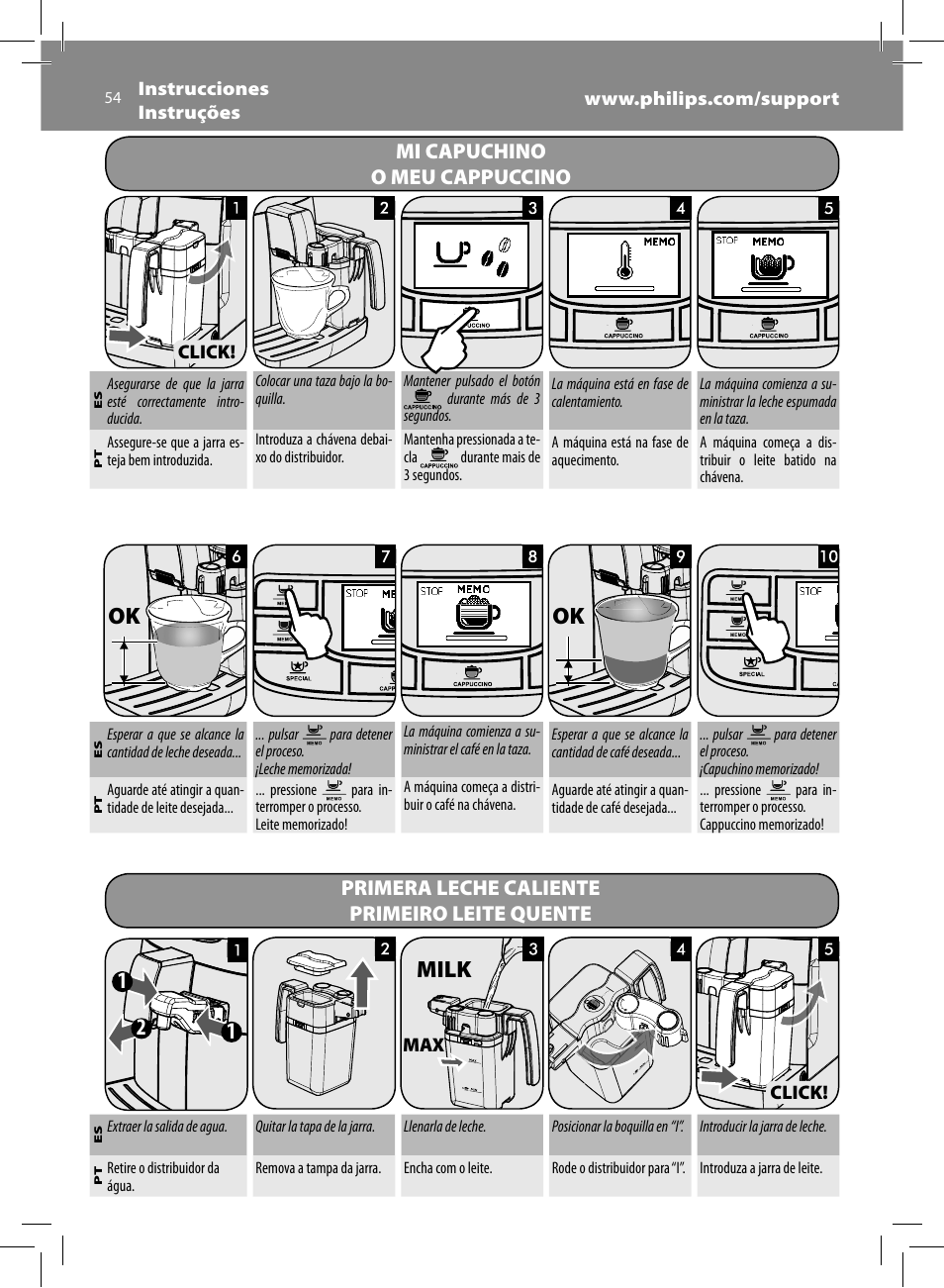 Ok 1 1 2, Milk | Philips Saeco Kaffeevollautomat User Manual | Page 54 / 68