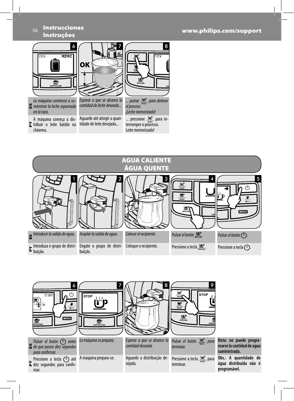 Agua caliente água quente | Philips Saeco Kaffeevollautomat User Manual | Page 56 / 68