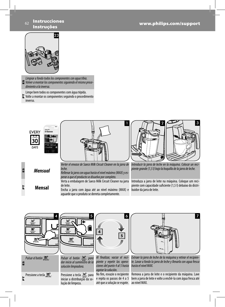 Mensual, Mensal | Philips Saeco Kaffeevollautomat User Manual | Page 62 / 68