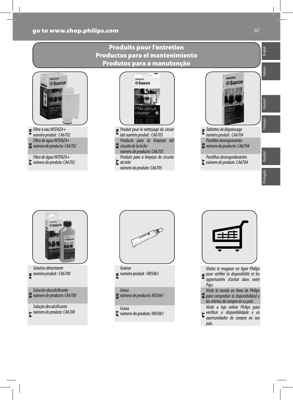 Philips Saeco Kaffeevollautomat User Manual | Page 67 / 68