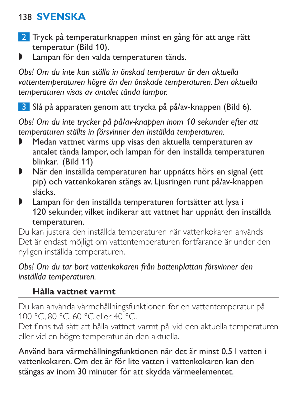 Hålla vattnet varmt | Philips Wasserkocher User Manual | Page 138 / 160