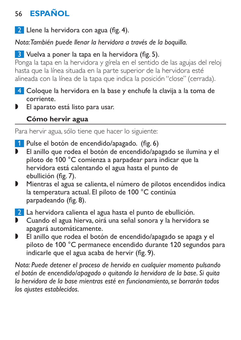 Cómo hervir agua | Philips Wasserkocher User Manual | Page 56 / 160