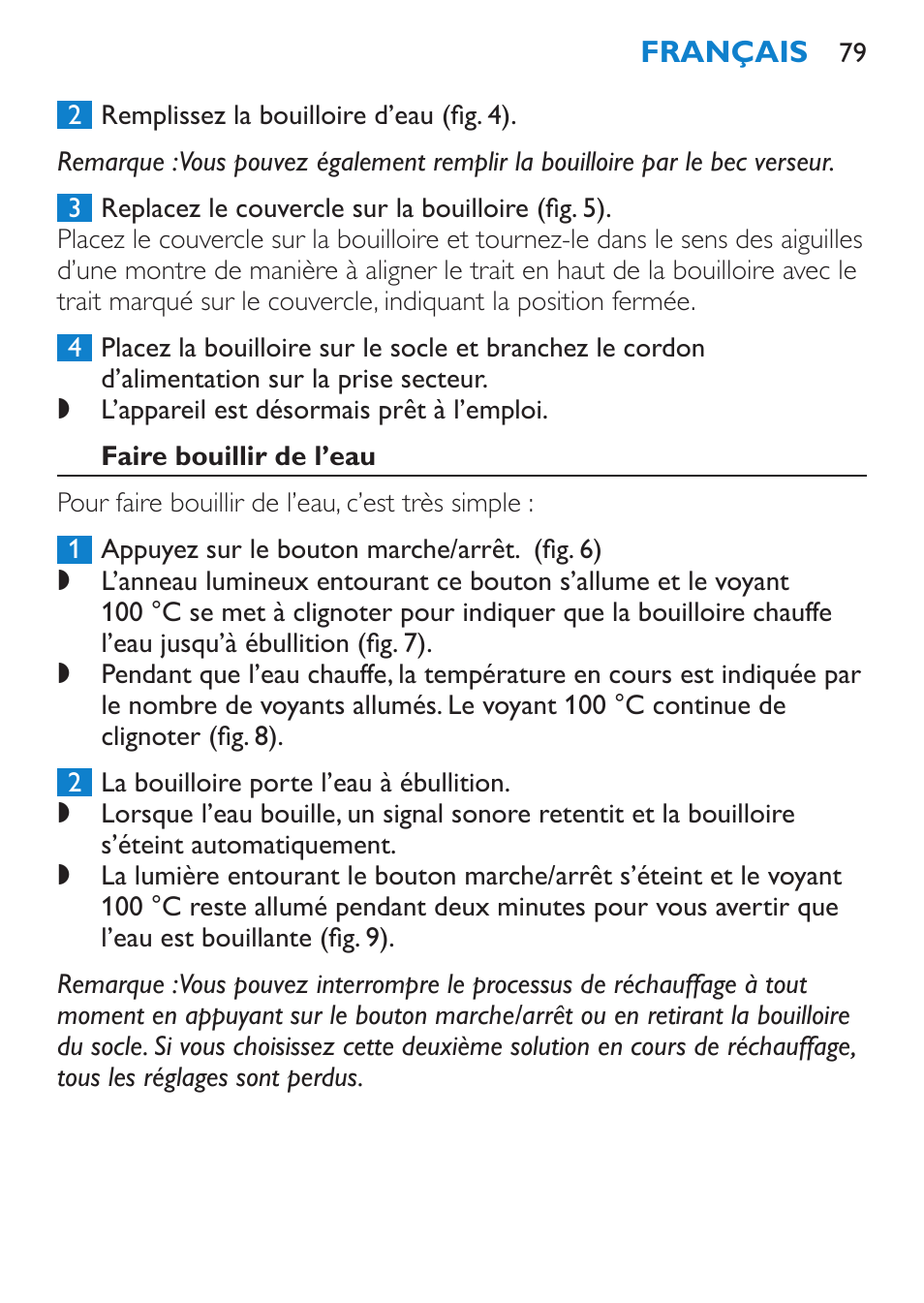 Faire bouillir de l’eau | Philips Wasserkocher User Manual | Page 79 / 160