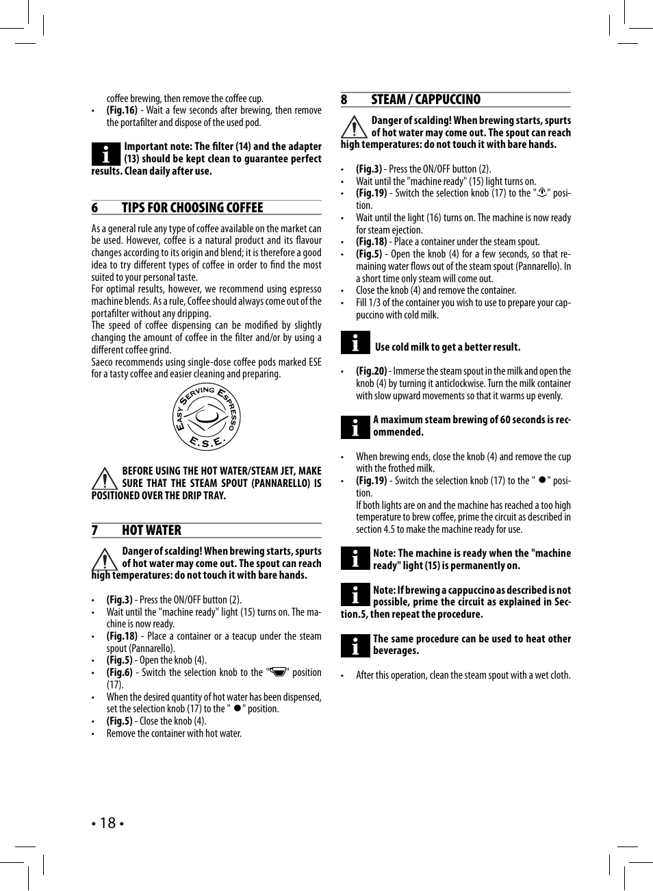 Philips Saeco Nina Siebträger-Espressomaschine User Manual | Page 18 / 76