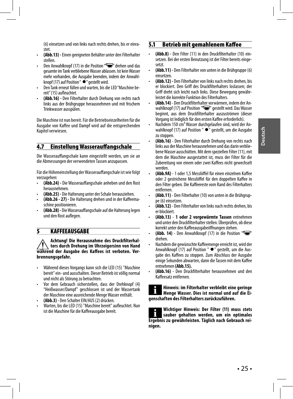 Philips Saeco Nina Siebträger-Espressomaschine User Manual | Page 25 / 76
