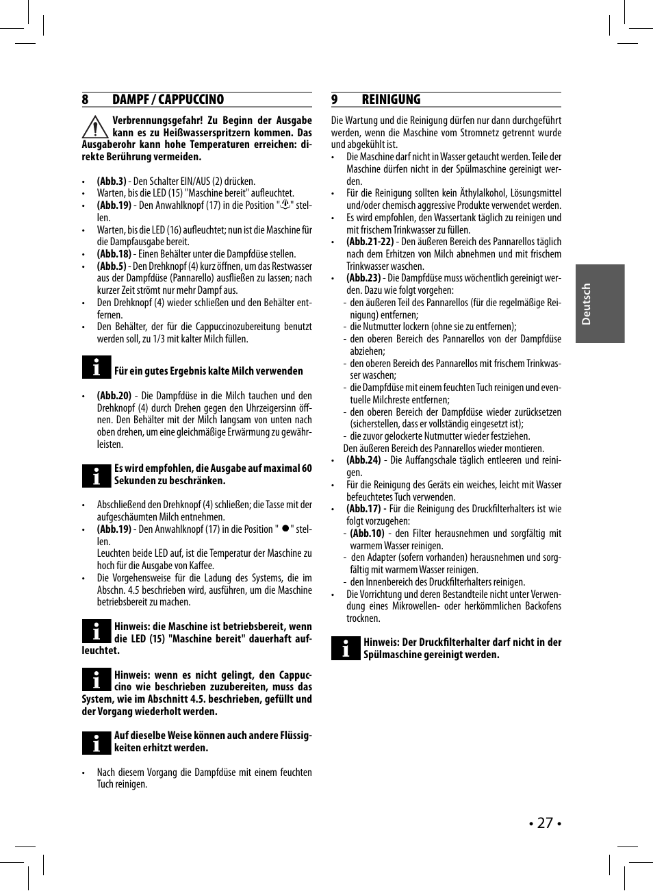 Philips Saeco Nina Siebträger-Espressomaschine User Manual | Page 27 / 76