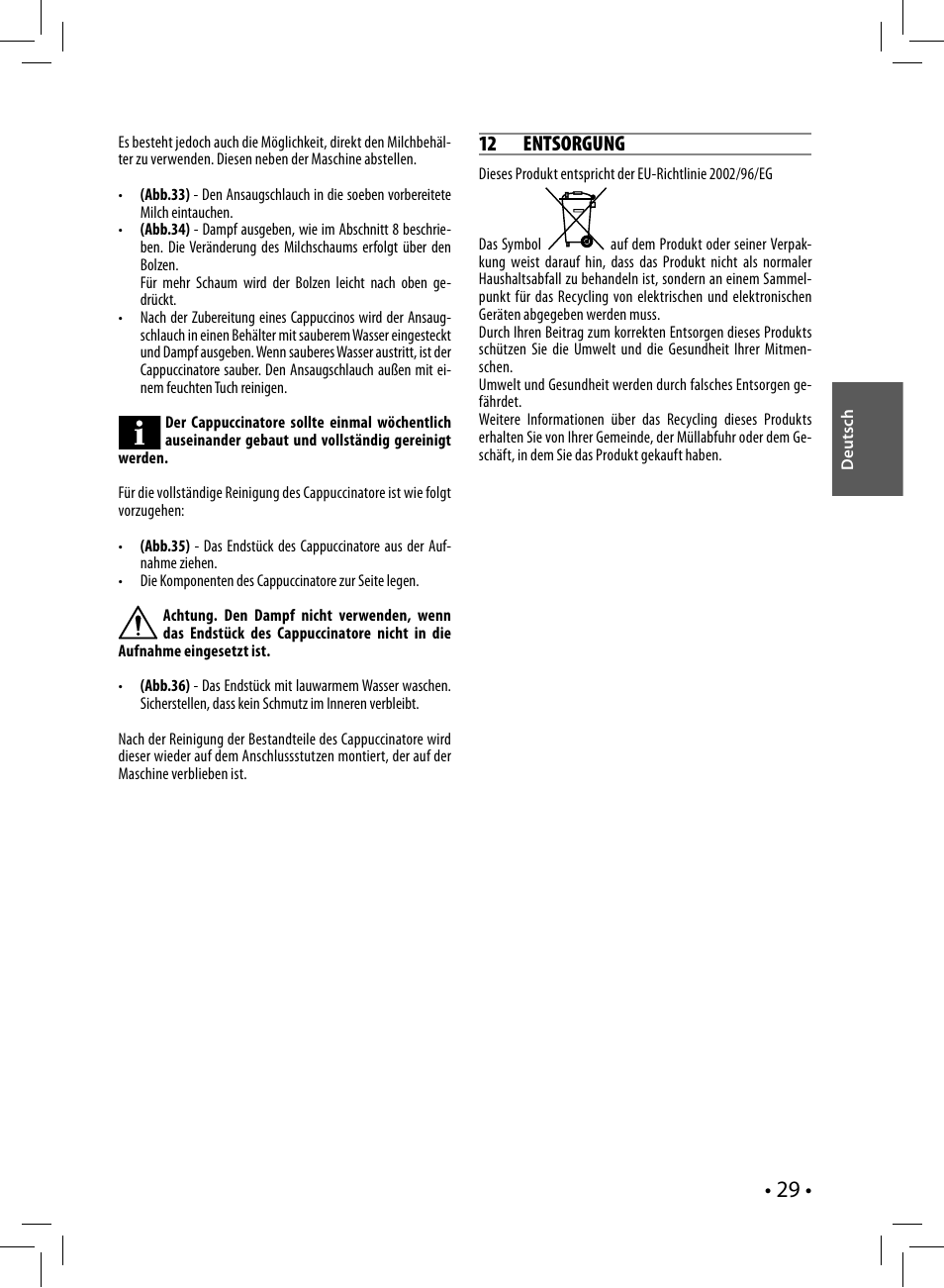 12 entsorgung | Philips Saeco Nina Siebträger-Espressomaschine User Manual | Page 29 / 76