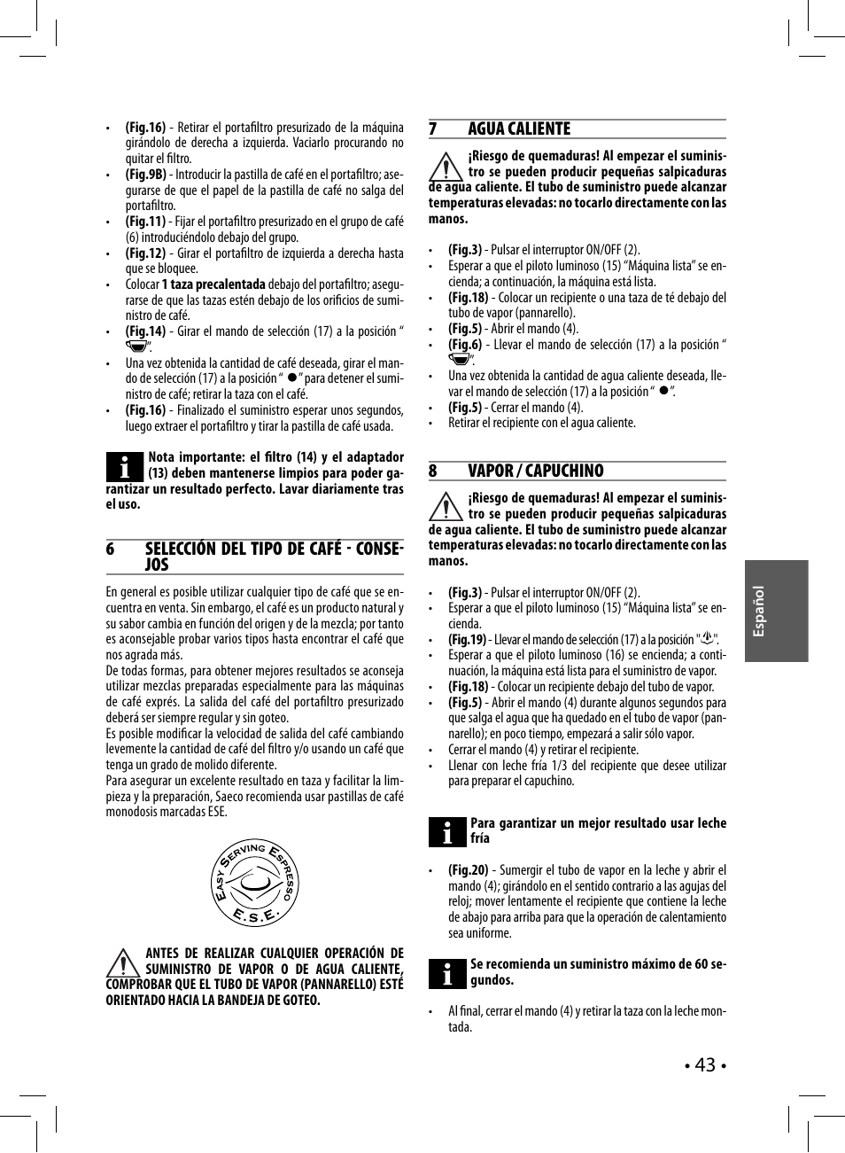 Philips Saeco Nina Siebträger-Espressomaschine User Manual | Page 43 / 76