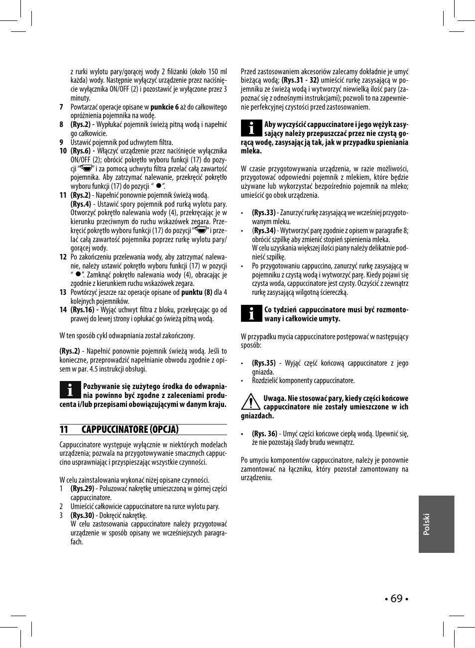 11 cappuccinatore opcja | Philips Saeco Nina Siebträger-Espressomaschine User Manual | Page 69 / 76