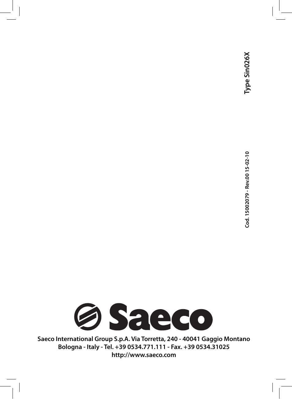 Type sin026x | Philips Saeco Nina Siebträger-Espressomaschine User Manual | Page 76 / 76