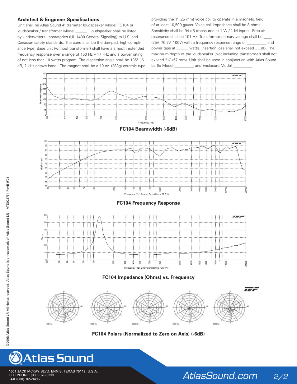 Atlas Sound FC104-T70 User Manual | Page 2 / 2