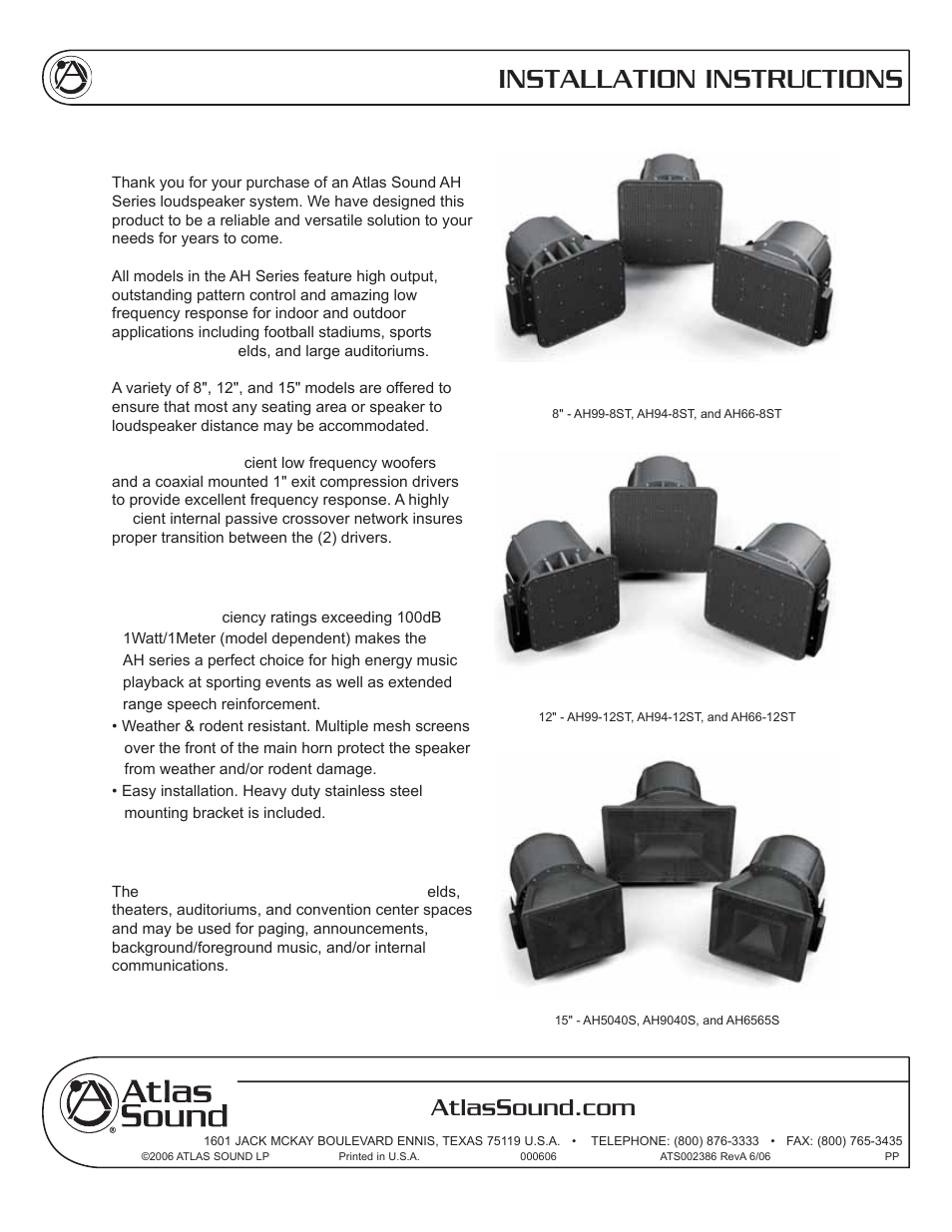 Installation instructions | Atlas Sound AH99-12ST User Manual | Page 4 / 12