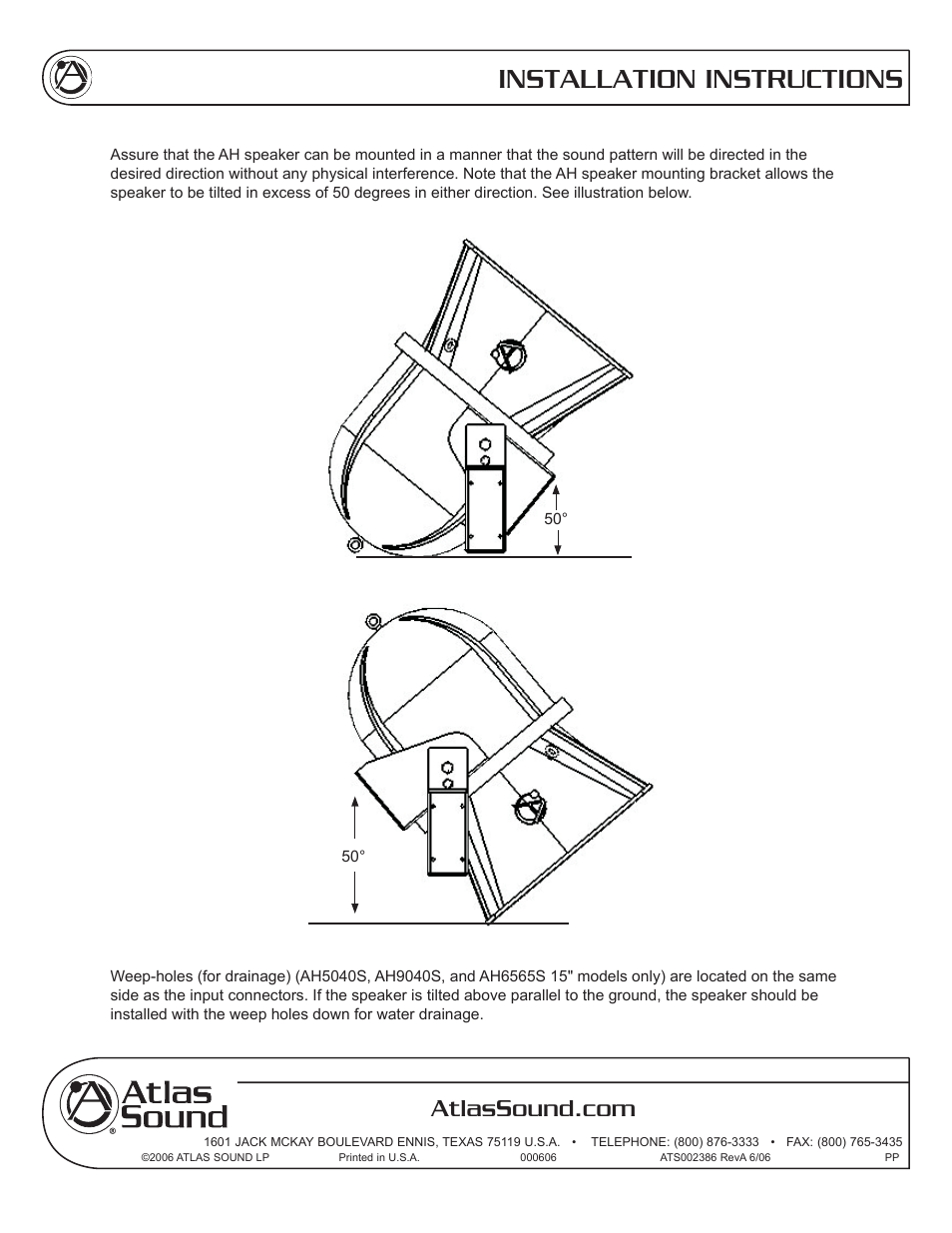 Installation instructions | Atlas Sound AH99-12ST User Manual | Page 6 / 12