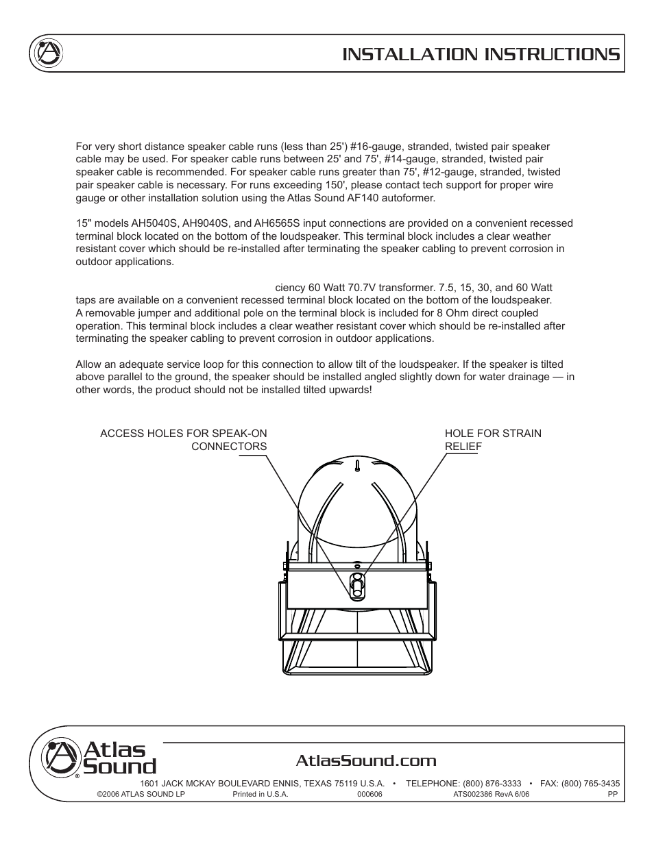 Installation instructions | Atlas Sound AH99-12ST User Manual | Page 9 / 12