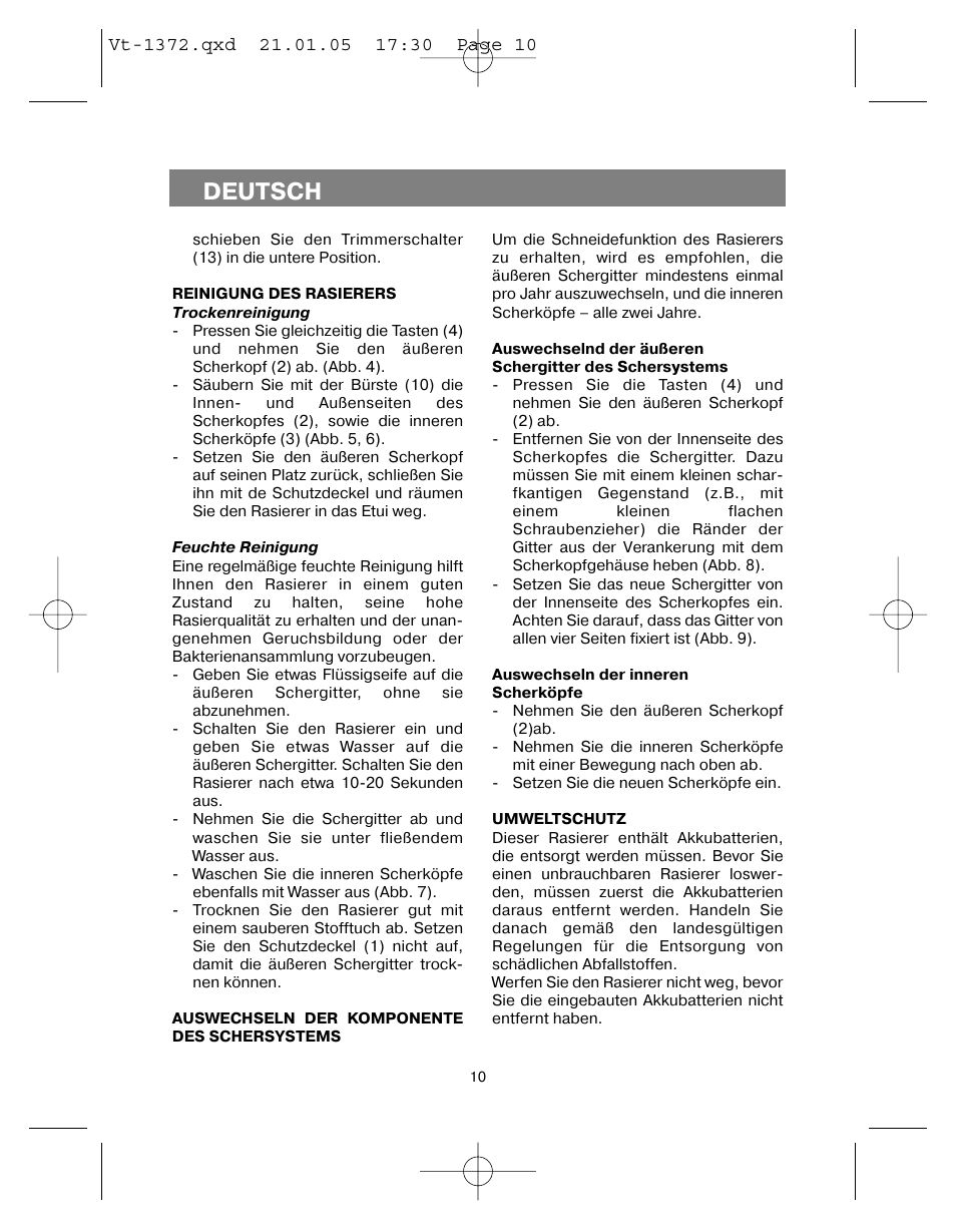 Deutsch | Vitek VT-1372 User Manual | Page 10 / 48