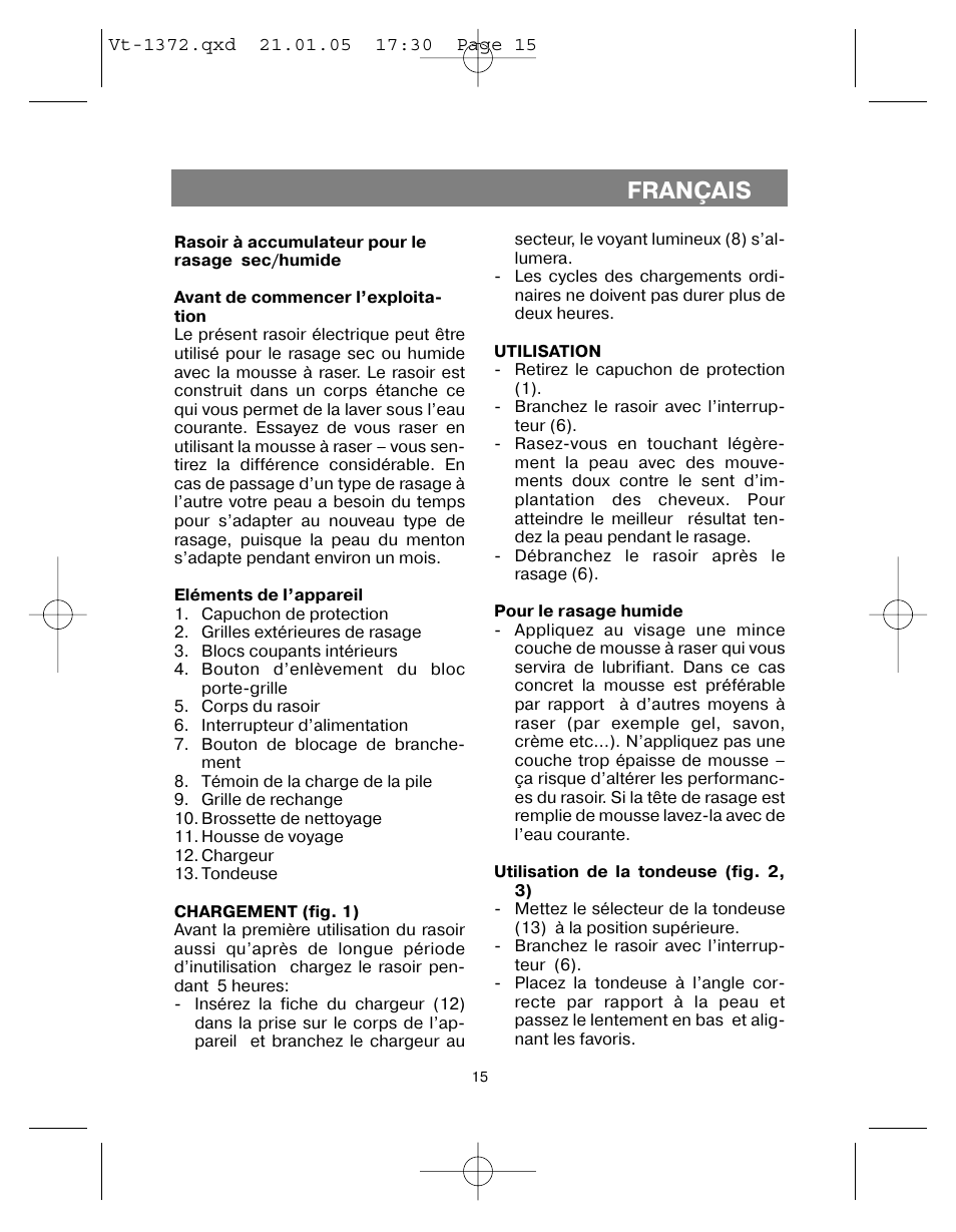 Français | Vitek VT-1372 User Manual | Page 15 / 48