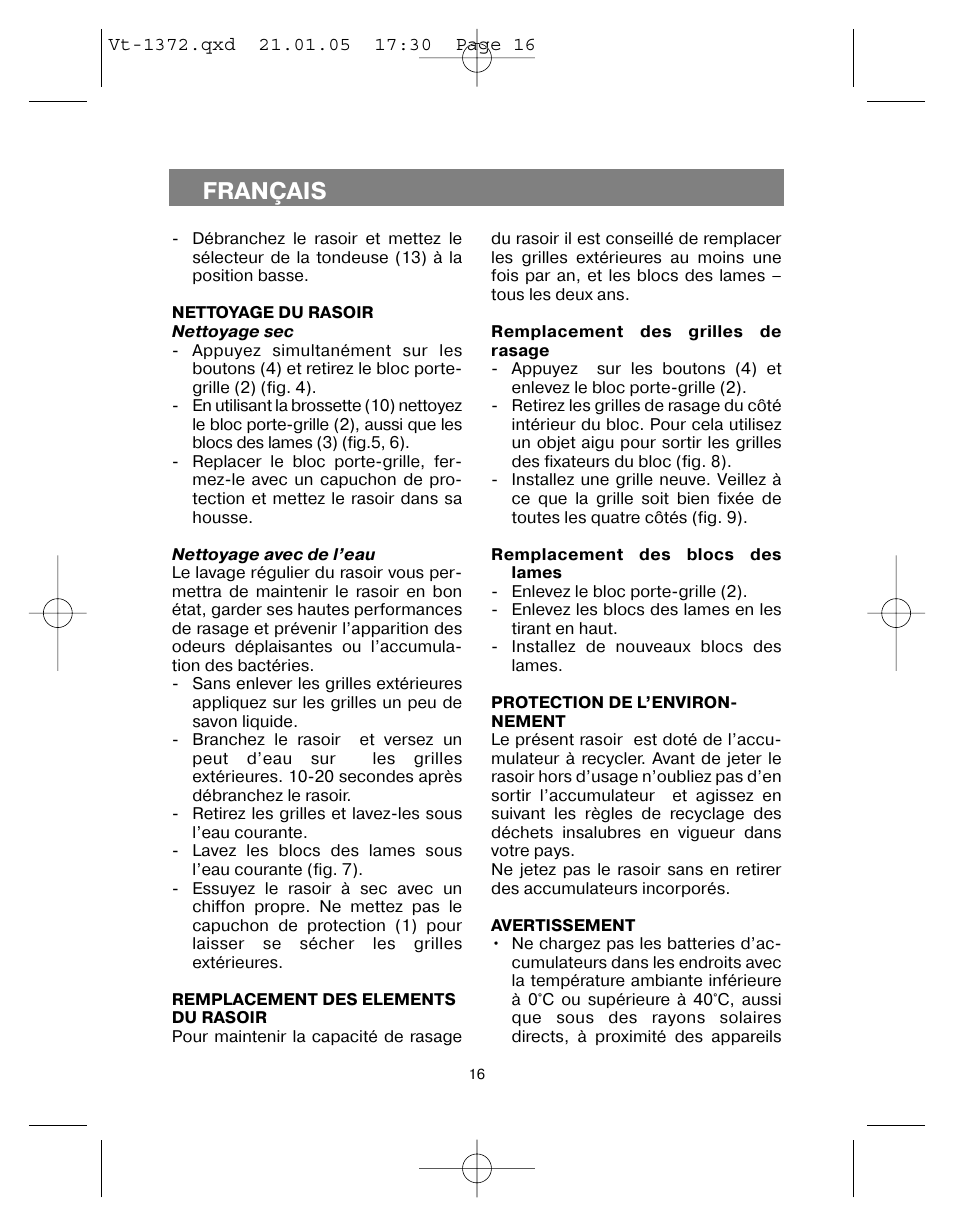 Français | Vitek VT-1372 User Manual | Page 16 / 48