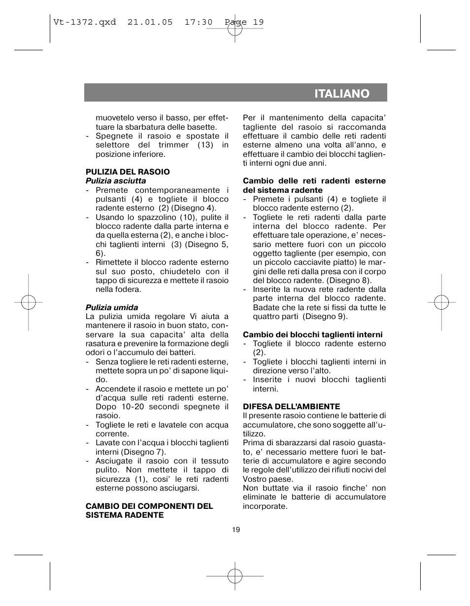 Italiano | Vitek VT-1372 User Manual | Page 19 / 48