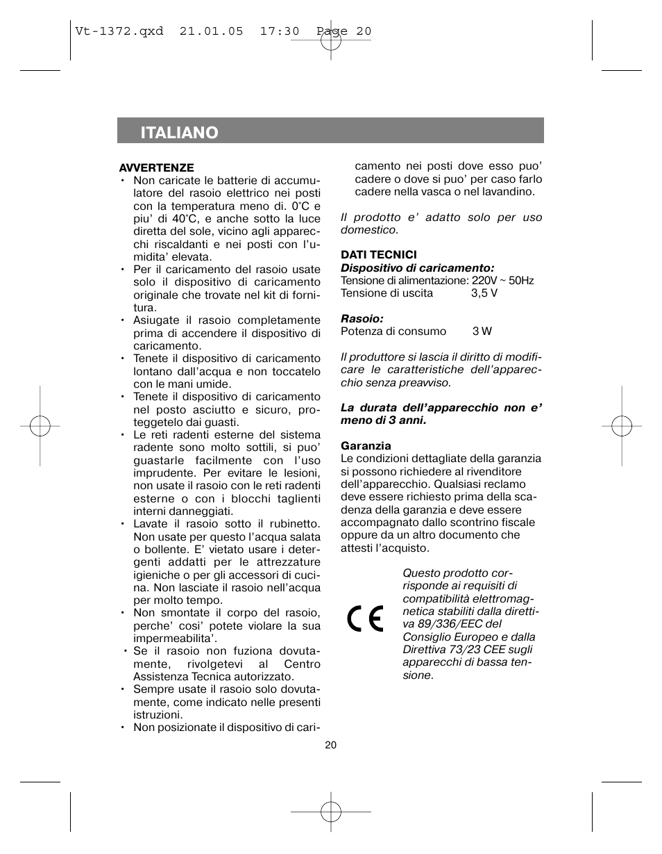 Italiano | Vitek VT-1372 User Manual | Page 20 / 48