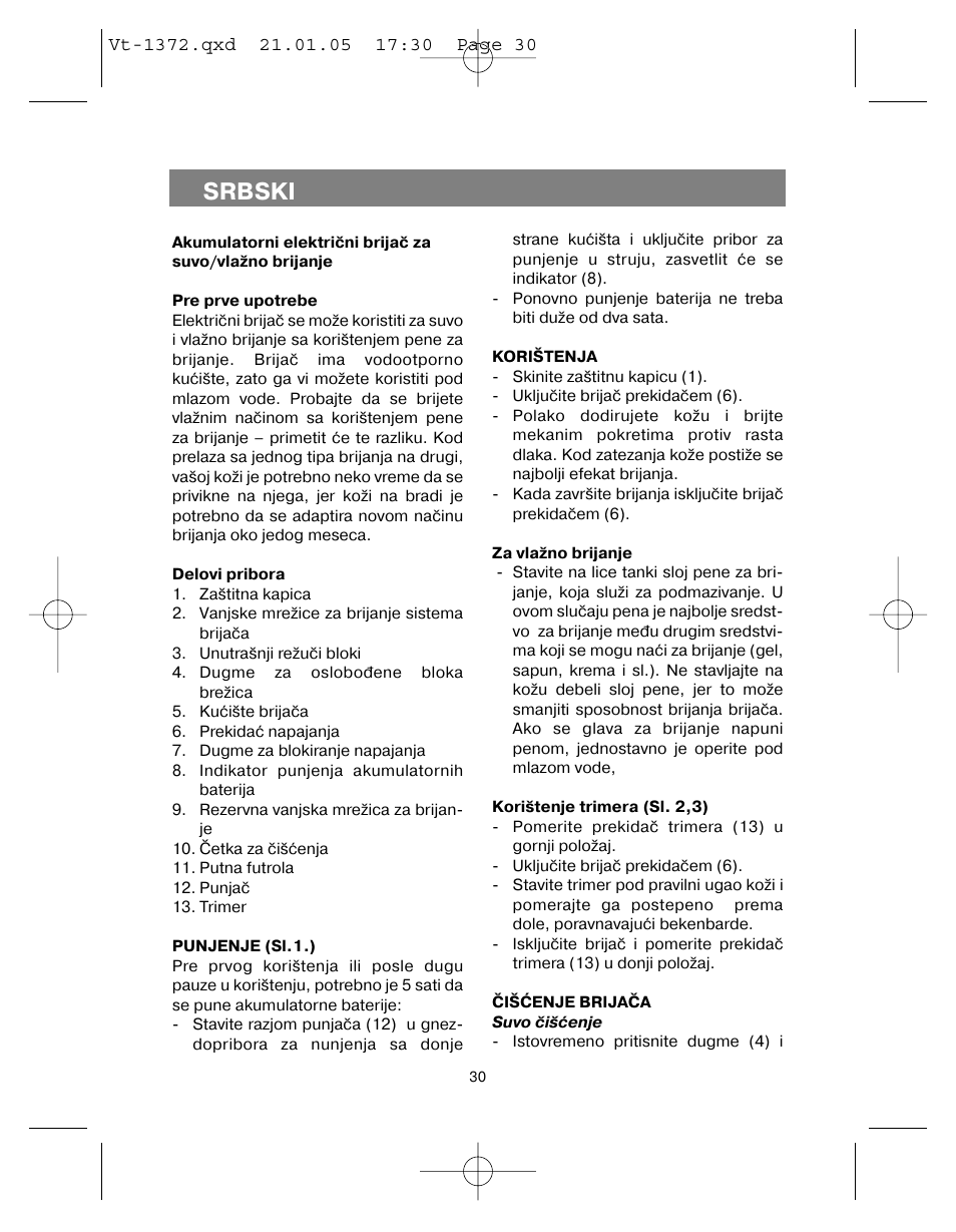 Srbski | Vitek VT-1372 User Manual | Page 30 / 48