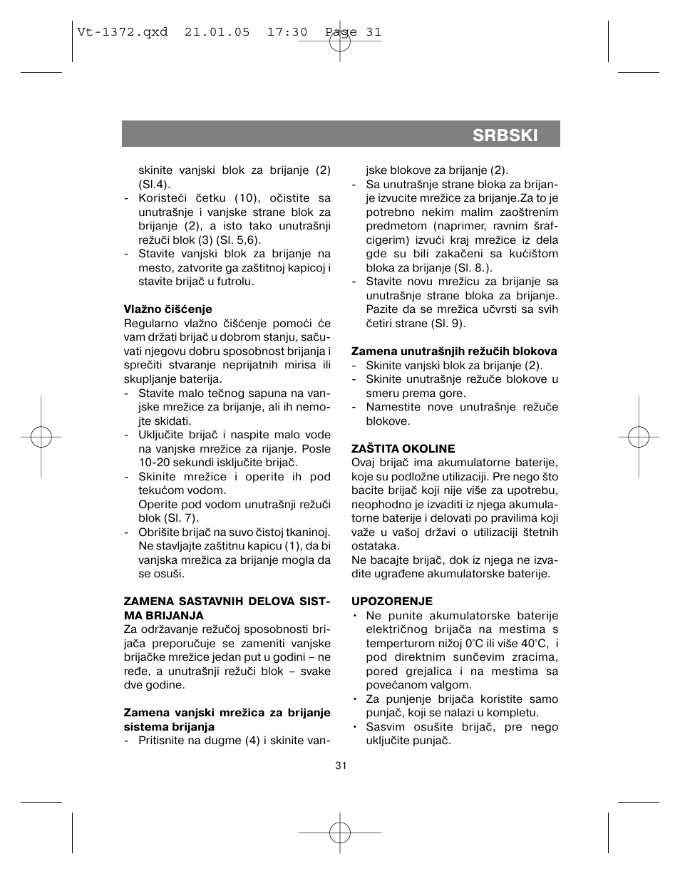 Srbski | Vitek VT-1372 User Manual | Page 31 / 48