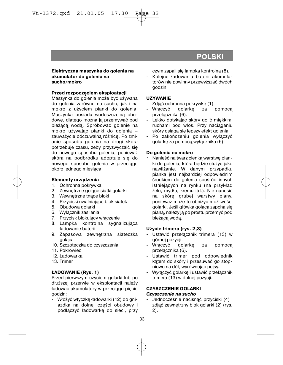 Polski | Vitek VT-1372 User Manual | Page 33 / 48