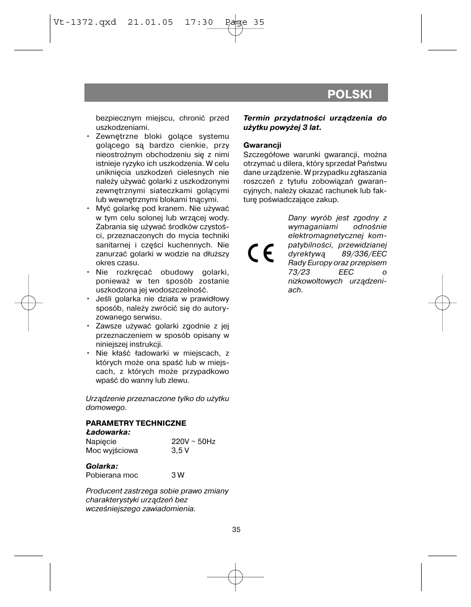 Polski | Vitek VT-1372 User Manual | Page 35 / 48