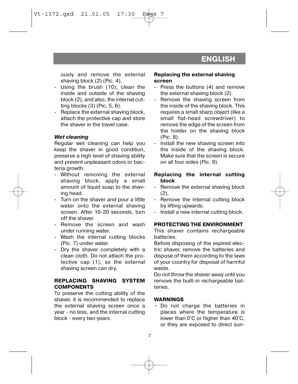 English | Vitek VT-1372 User Manual | Page 7 / 48