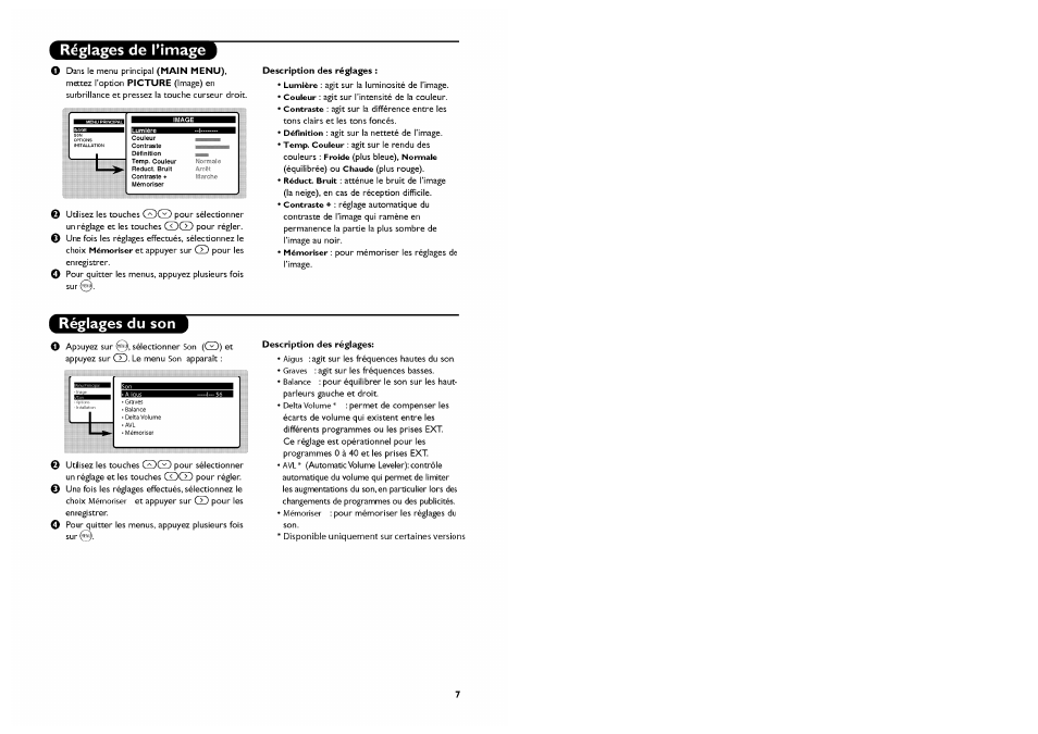 Réglages de l’image, Réglages du son | Philips Stereo-TV User Manual | Page 21 / 76