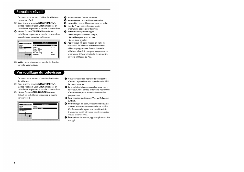 Fonction réveil, Verrouillage du téléviseur | Philips Stereo-TV User Manual | Page 22 / 76