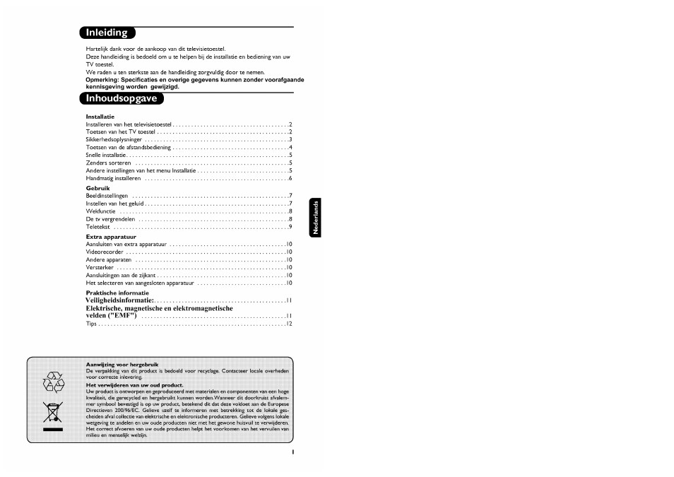 Inhoudsopgave | Philips Stereo-TV User Manual | Page 27 / 76