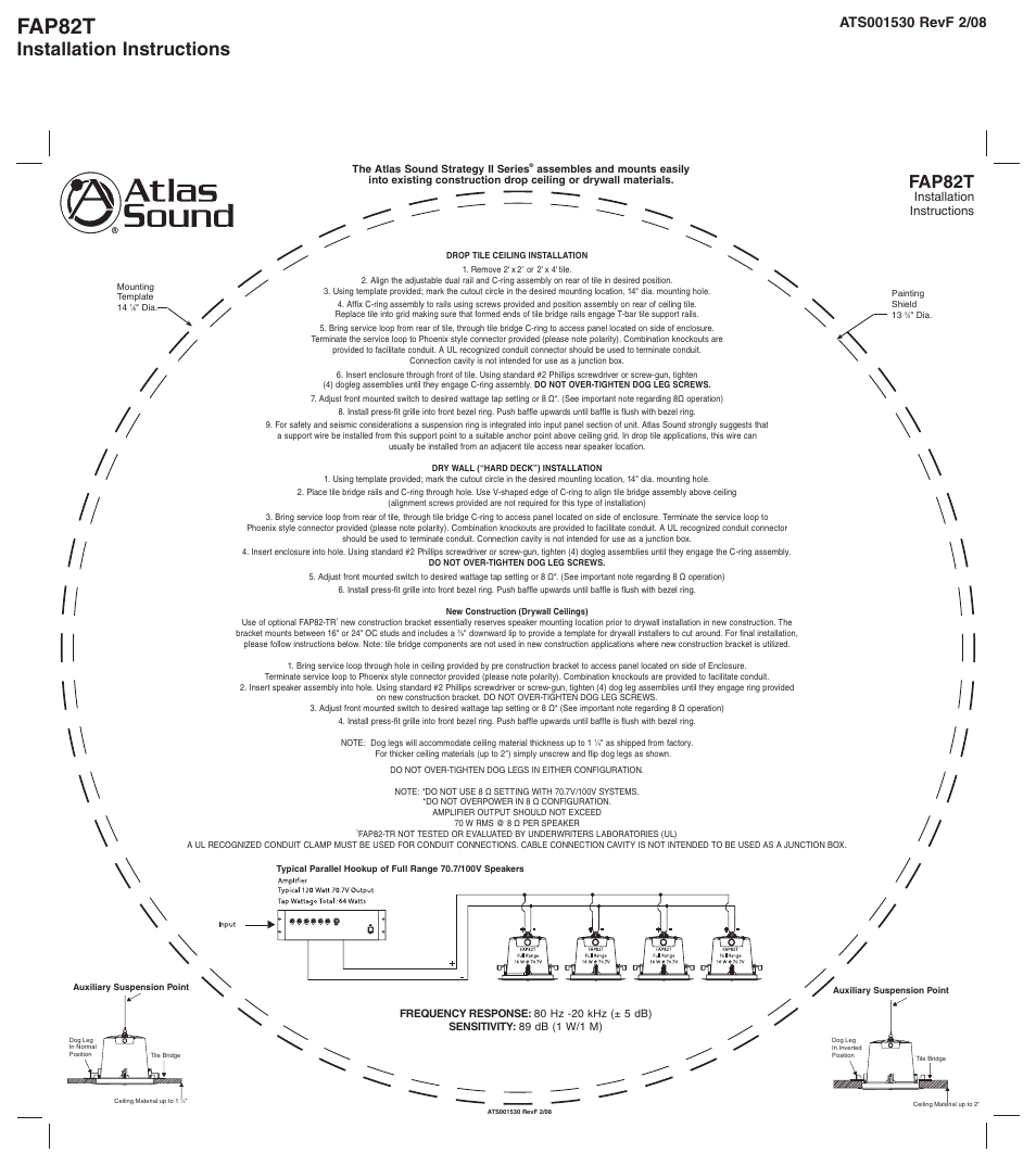 Atlas Sound Strategy II Series FAP82T User Manual | 1 page